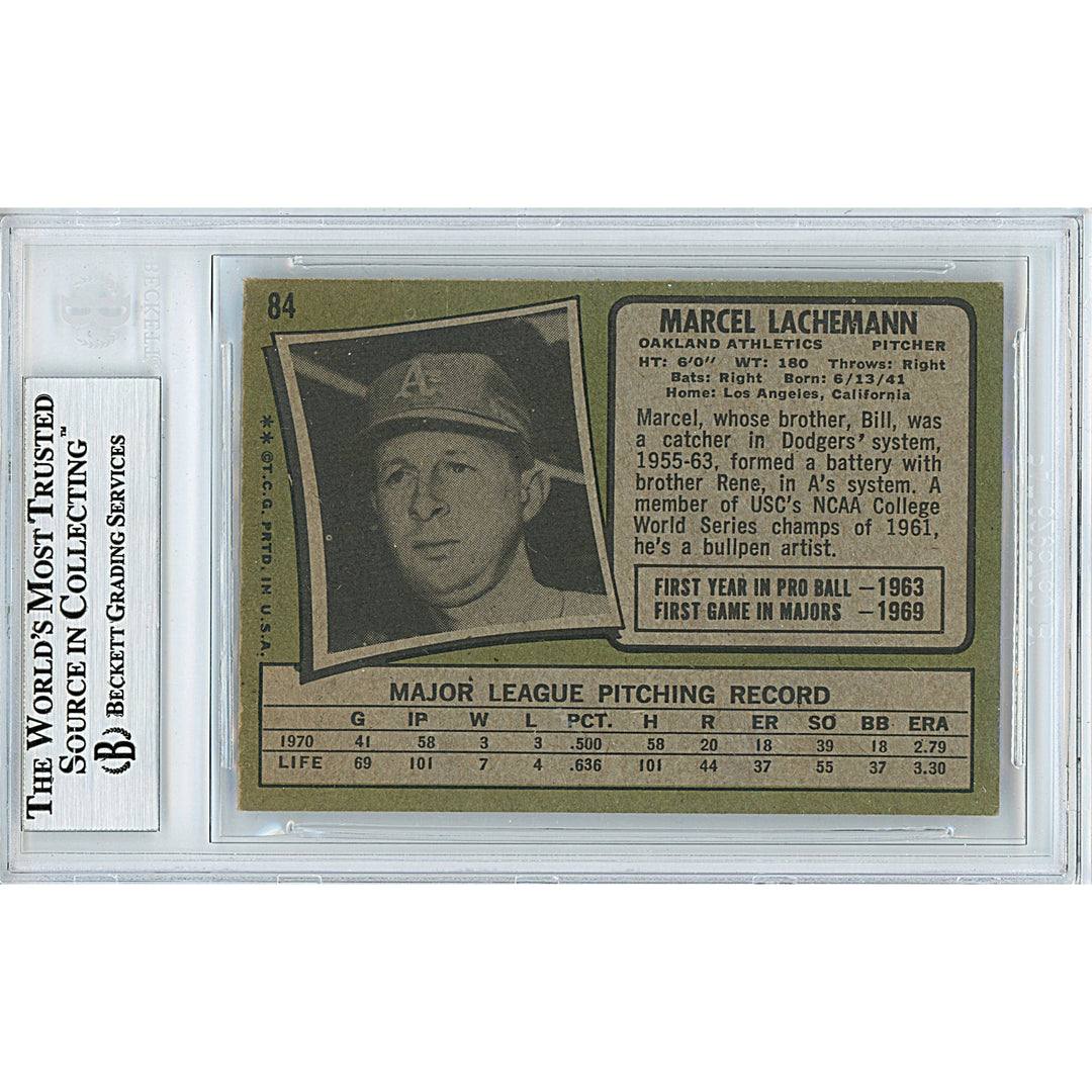Marcel Lachemann Signed Oakland Athletics A's 1971 Topps Baseball Card Beckett Auth Auto