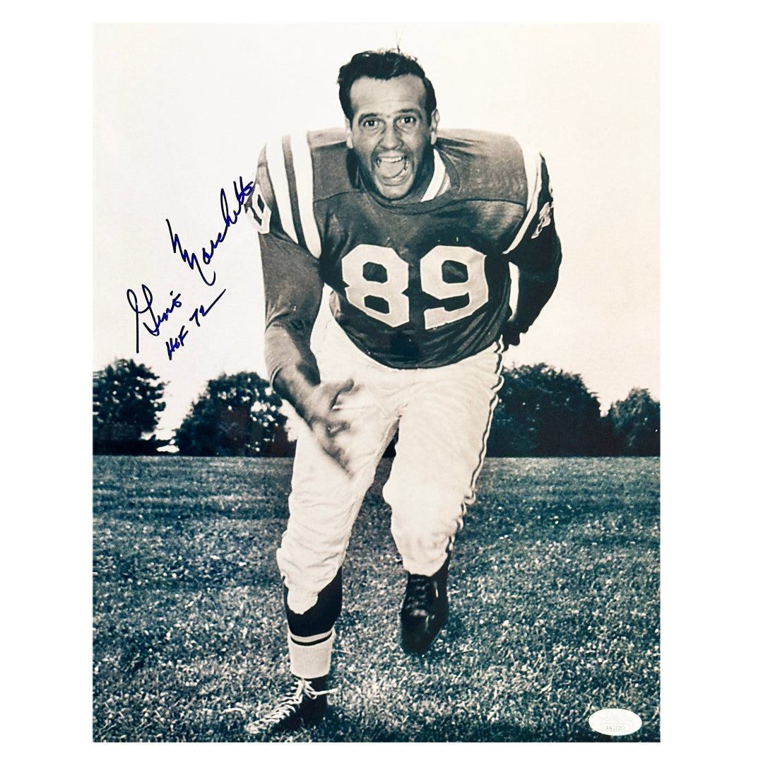 Gino Marchetti Signed HOF 72 Inscription Pose 1 Football 11x14 Photo (JSA)