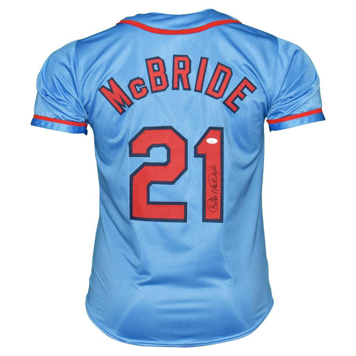 Bake McBride Signed St Louis Light Blue Baseball Jersey (JSA)