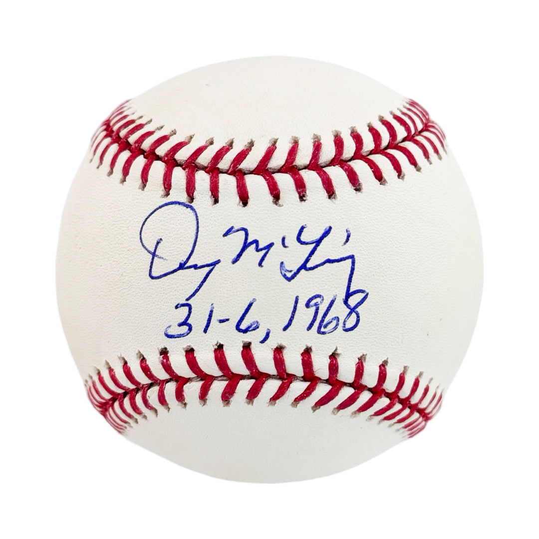 Denny McLain Signed 31-6, 1968 Inscription Rawlings Official Major League Baseball (JSA)