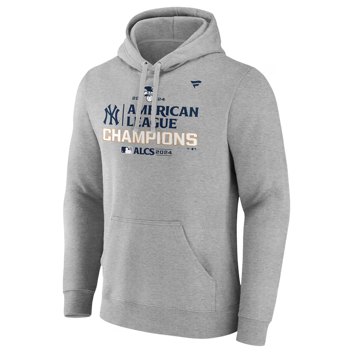 Men's New York Yankees Fanatics Heather Gray 2024 American League Champions Locker Room Pullover Hoodie