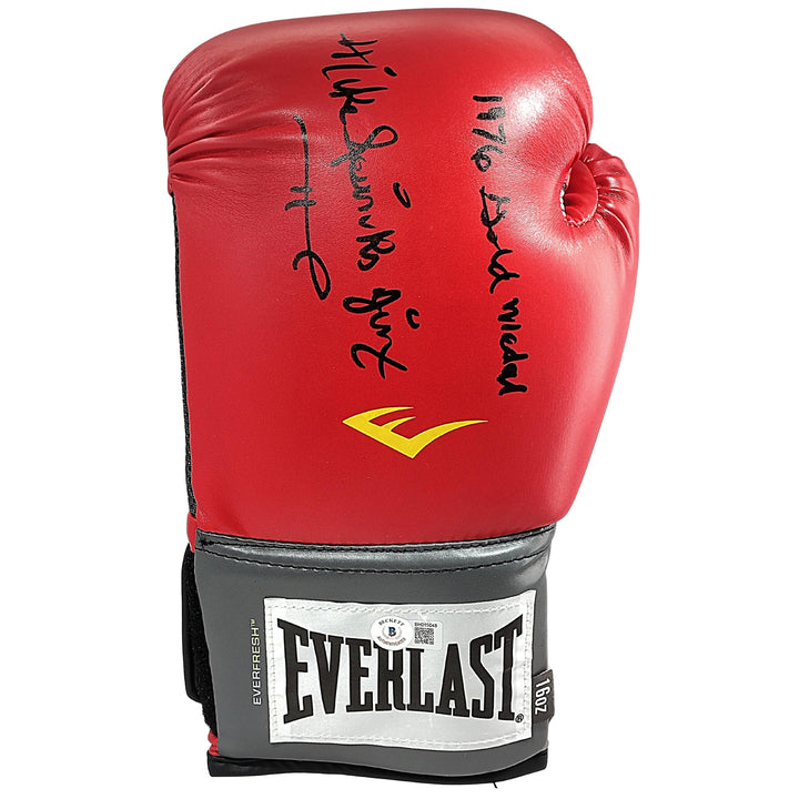 Michael Spinks Signed Everlast Red Boxing Glove Olympics Inscription Beckett Authentic COA