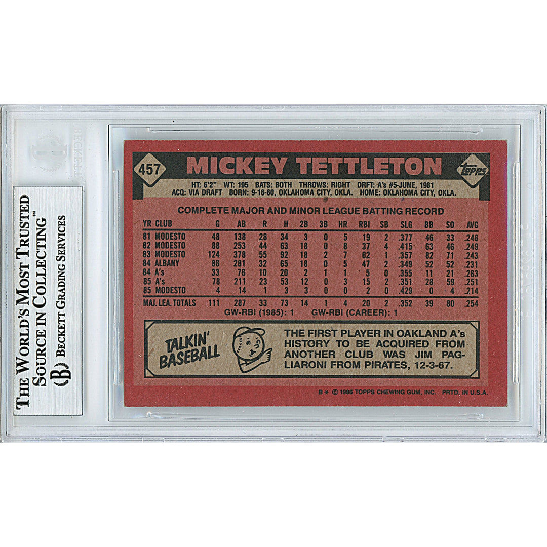 Mickey Tettleton Signed Oakland Athletics 1986 Topps Baseball Card Beckett Authentic Auto