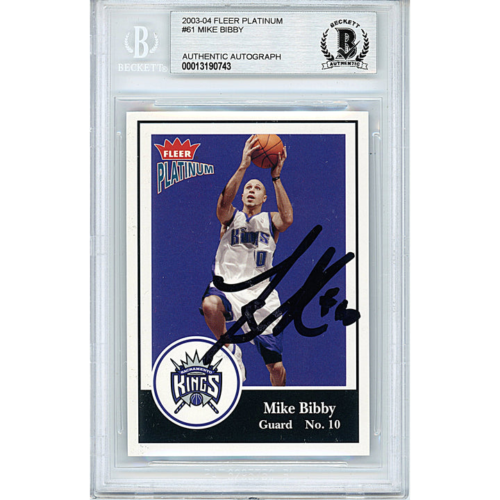 Mike Bibby Signed Sacramento Kings 2003-04 Fleer Basketball Trading Card Beckett Slab