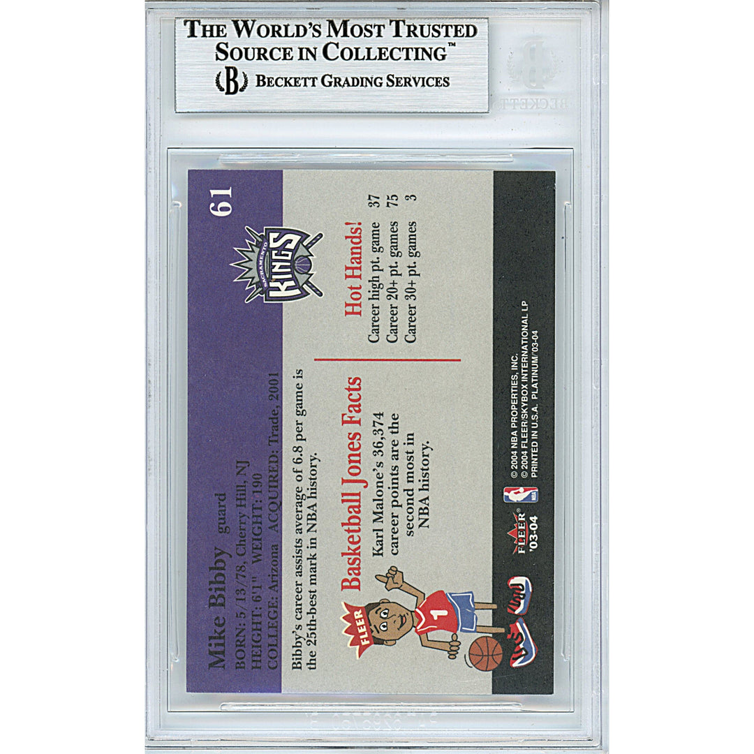 Mike Bibby Signed Sacramento Kings 2003-04 Fleer Basketball Trading Card Beckett Slab