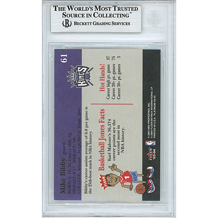 Mike Bibby Signed Sacramento Kings 2003-04 Fleer Basketball Trading Card Beckett Slab