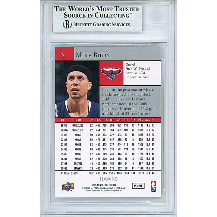 Mike Bibby Signed Atlanta Hawks 2009-10 UD First Edition Basketball Card Beckett Slab