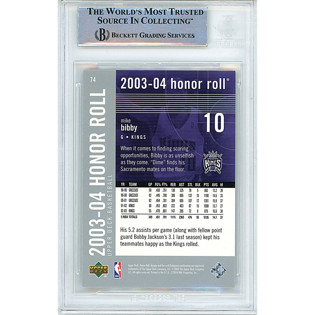 Mike Bibby Signed Sacramento Kings 2003-04 Upper Deck Basketball Card Beckett Slab