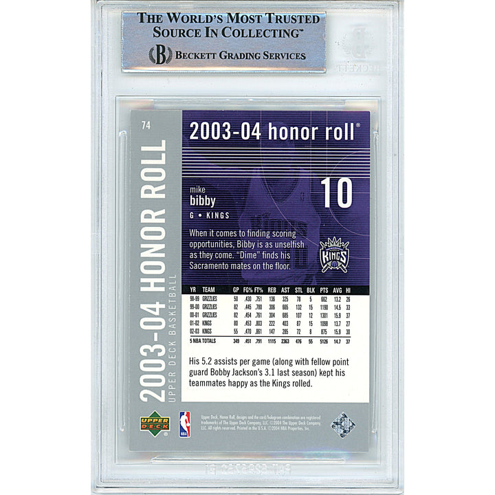 Mike Bibby Signed Sacramento Kings 2003-04 Upper Deck Basketball Card Beckett Slab