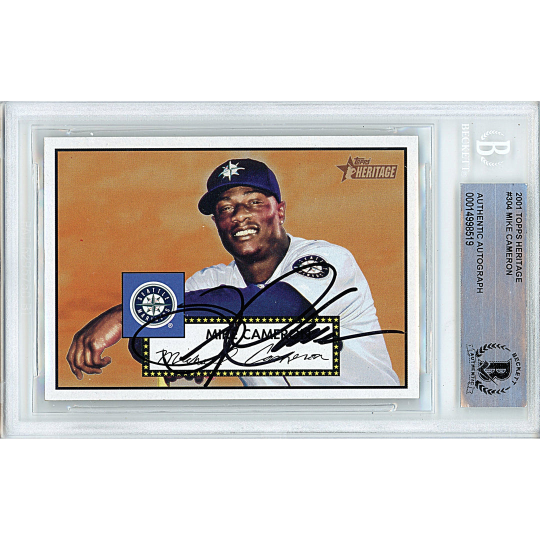Mike Cameron Signed Seattle Mariners 2001 Topps Heritage Baseball Card Beckett Slab