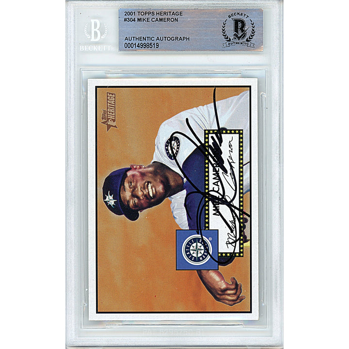 Mike Cameron Signed Seattle Mariners 2001 Topps Heritage Baseball Card Beckett Slab