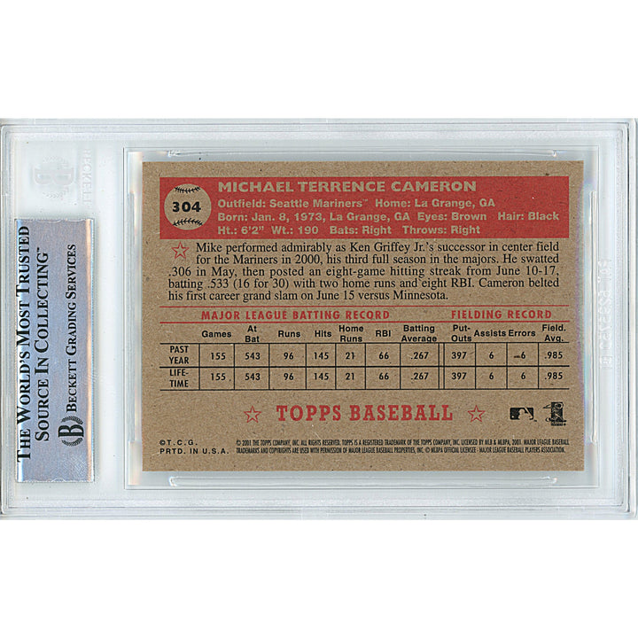 Mike Cameron Signed Seattle Mariners 2001 Topps Heritage Baseball Card Beckett Slab