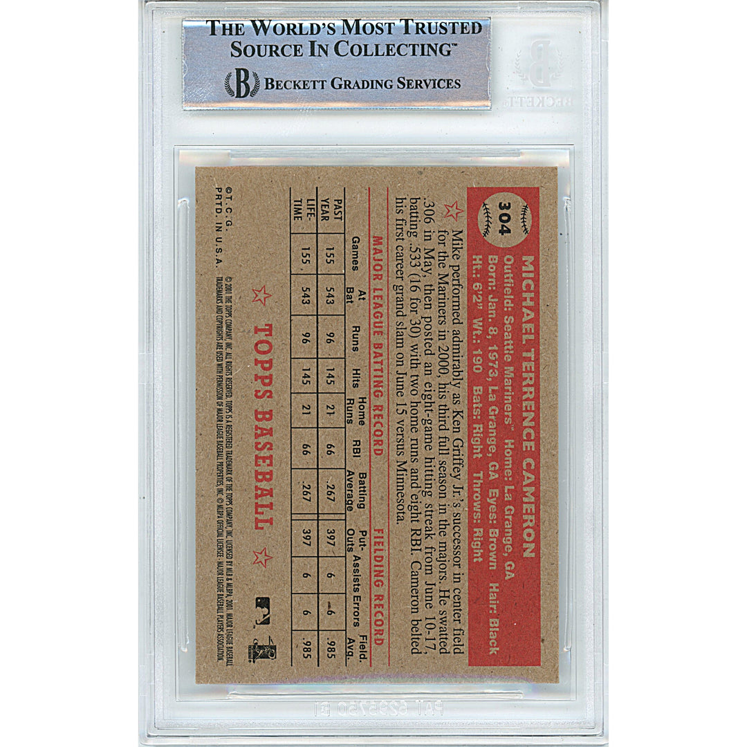 Mike Cameron Signed Seattle Mariners 2001 Topps Heritage Baseball Card Beckett Slab