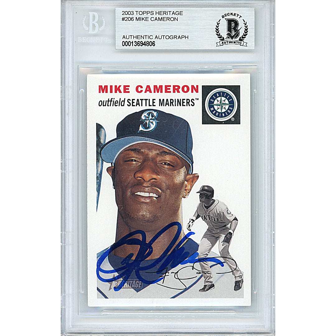 Mike Cameron Signed Seattle Mariners 2003 Topps Heritage Baseball Card Beckett Slab