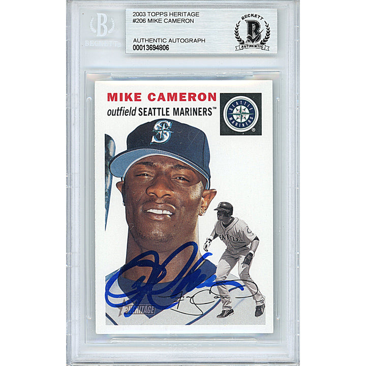 Mike Cameron Signed Seattle Mariners 2003 Topps Heritage Baseball Card Beckett Slab