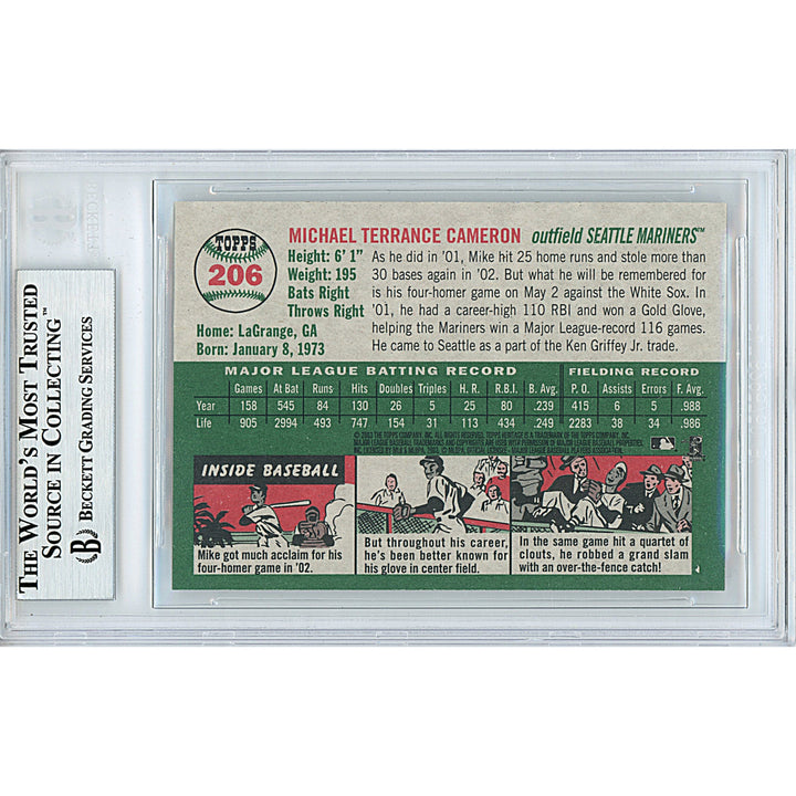 Mike Cameron Signed Seattle Mariners 2003 Topps Heritage Baseball Card Beckett Slab