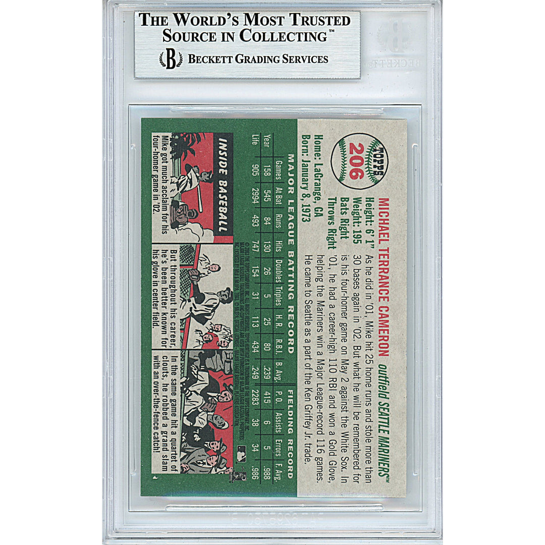 Mike Cameron Signed Seattle Mariners 2003 Topps Heritage Baseball Card Beckett Slab