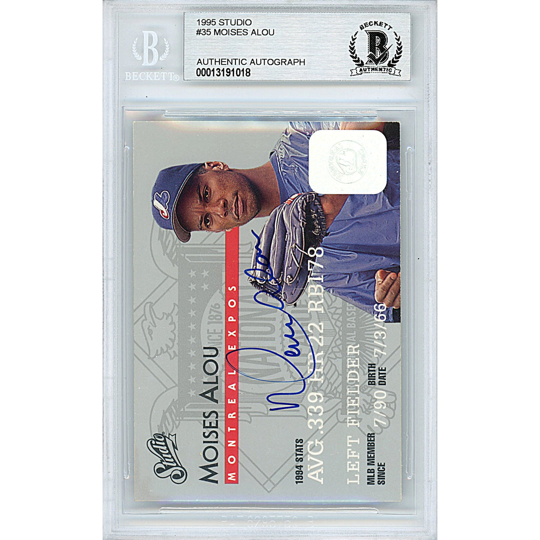 Moises Alou Signed Montreal Expos 1995 Studio Baseball Card Beckett Authentic Auto Slab