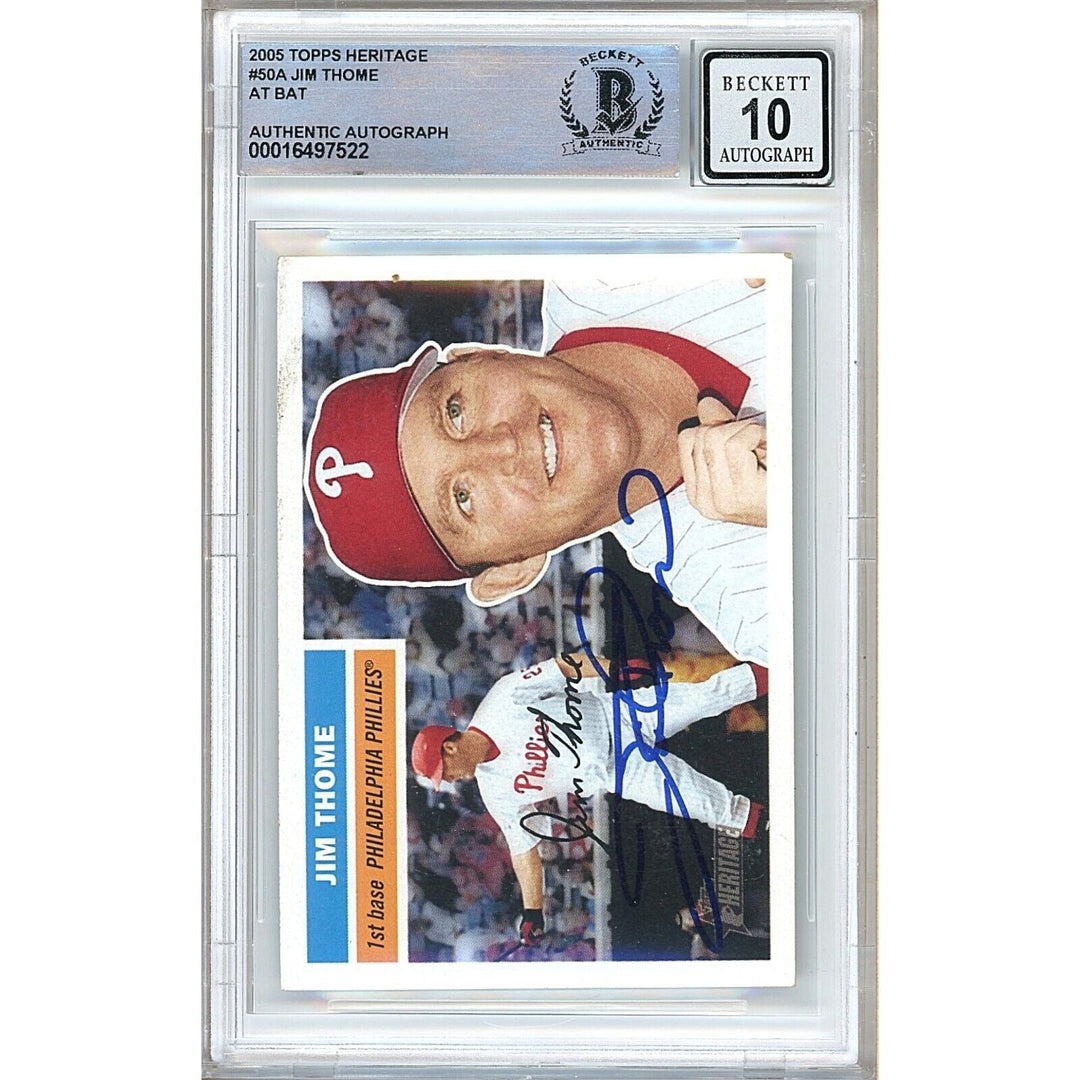 Jim Thome Philadelphia Phillies Signed 2005 Topps Heritage Card BGS Auto 10 Graded Slab