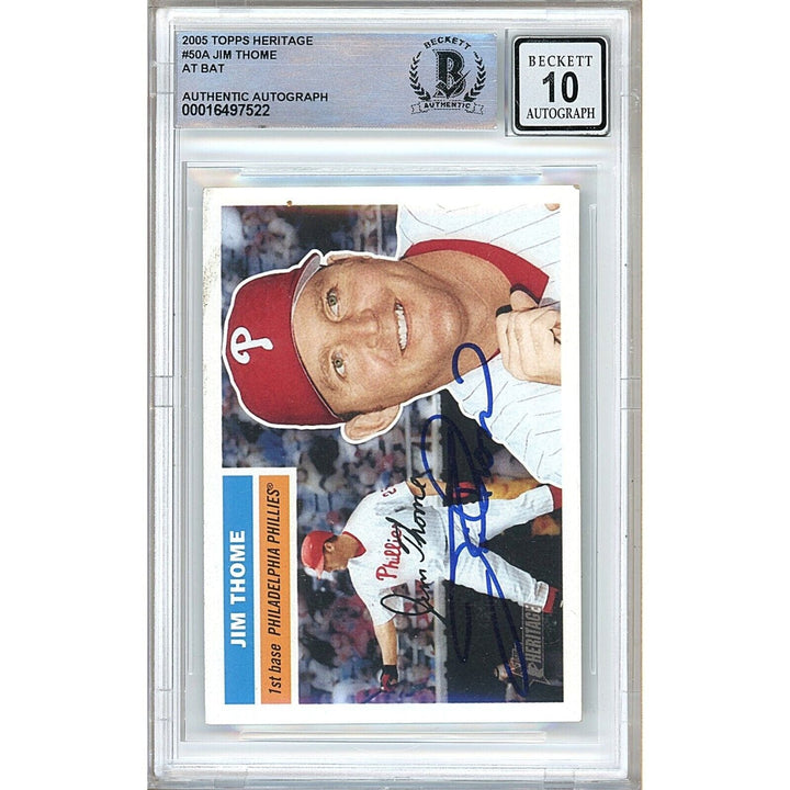 Jim Thome Philadelphia Phillies Signed 2005 Topps Heritage Card BGS Auto 10 Graded Slab