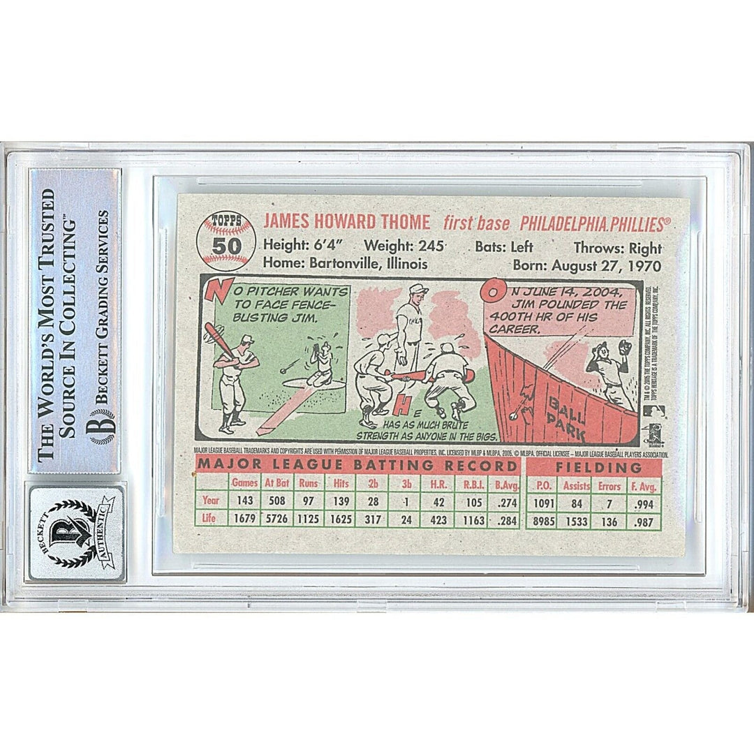 Jim Thome Philadelphia Phillies Signed 2005 Topps Heritage Card BGS Auto 10 Graded Slab