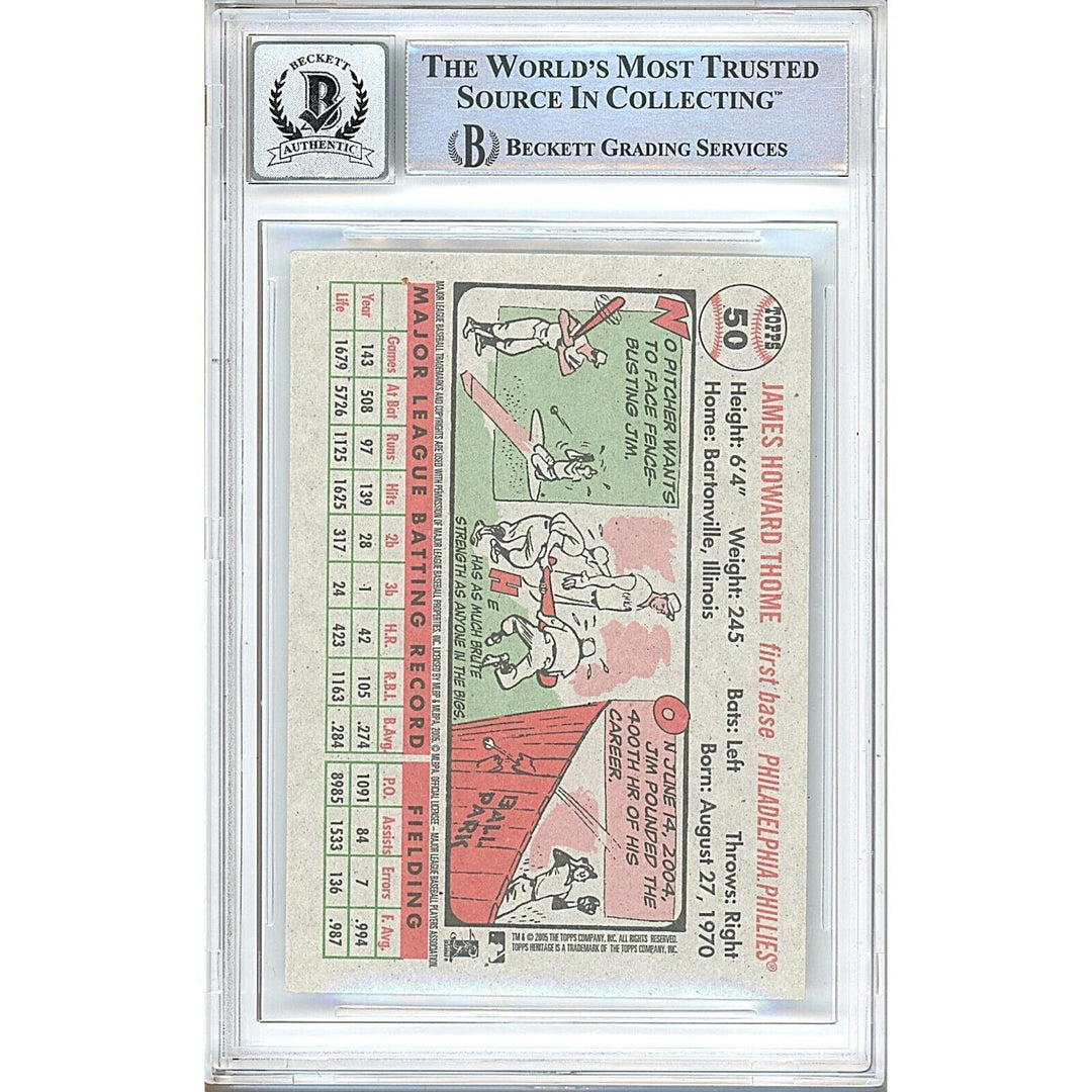 Jim Thome Philadelphia Phillies Signed 2005 Topps Heritage Card BGS Auto 10 Graded Slab