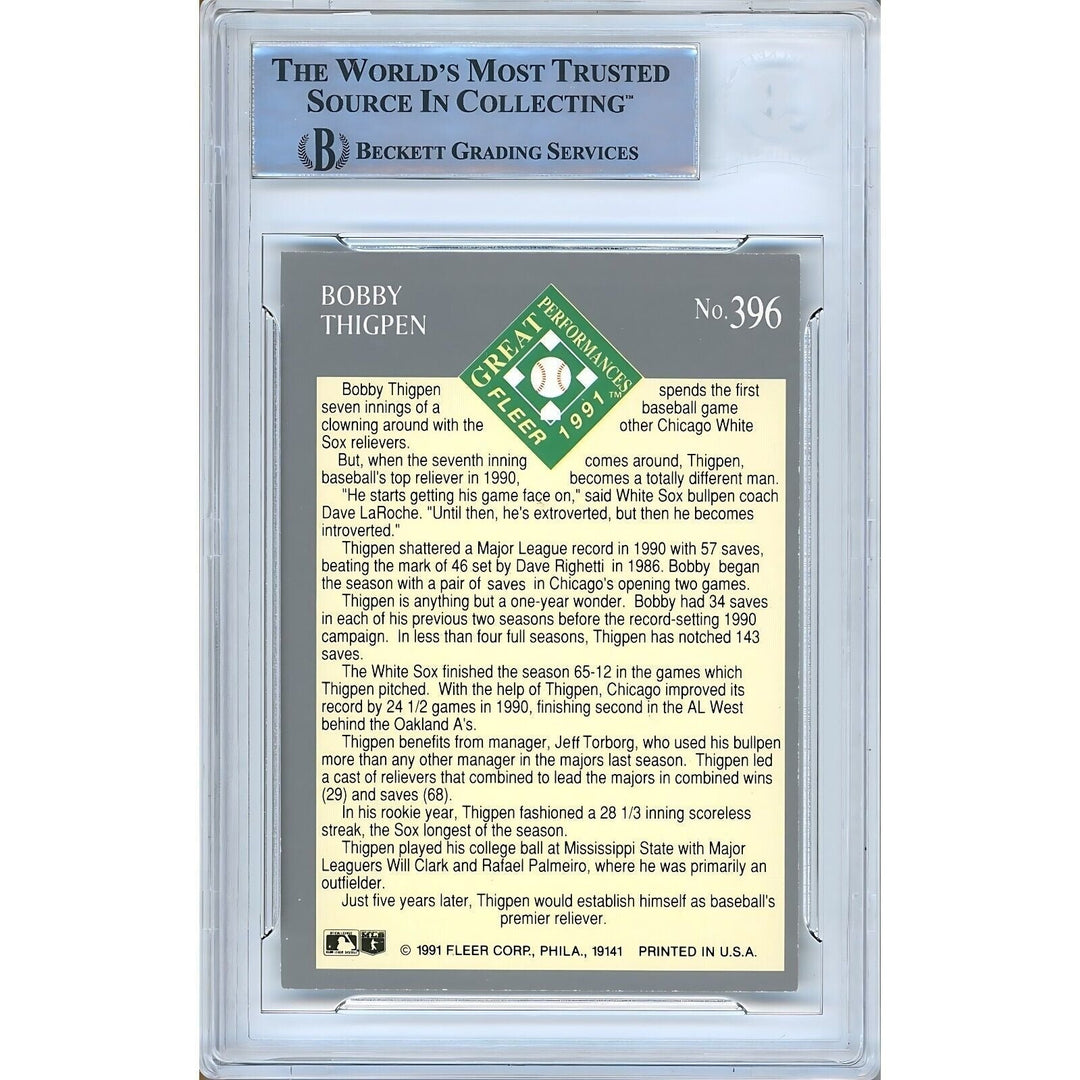 Bobby Thigpen White Sox Signed 1991 Fleer Ultra Baseball Card BAS Auth Auto Slab
