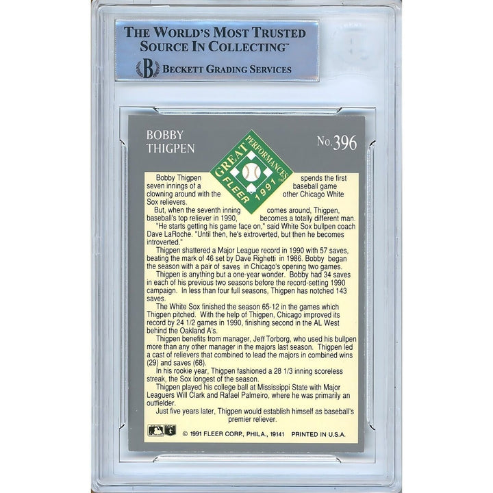 Bobby Thigpen White Sox Signed 1991 Fleer Ultra Baseball Card BAS Auth Auto Slab