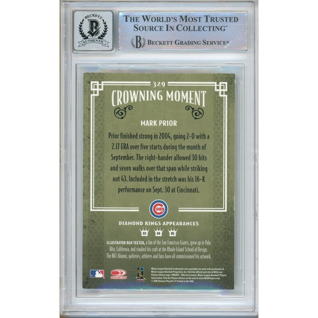 Mark Prior Chicago Cubs Signed 2005 Diamond Kings Card BAS BGS Auto 10 Graded Slab