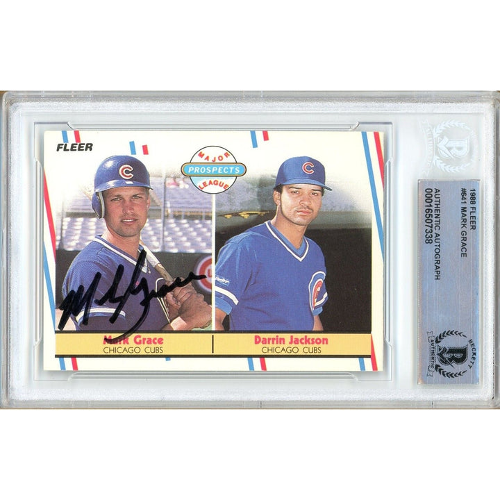 Mark Grace Chicago Cubs Signed 1988 Fleer Baseball Rookie Card BAS Auth Auto Slab