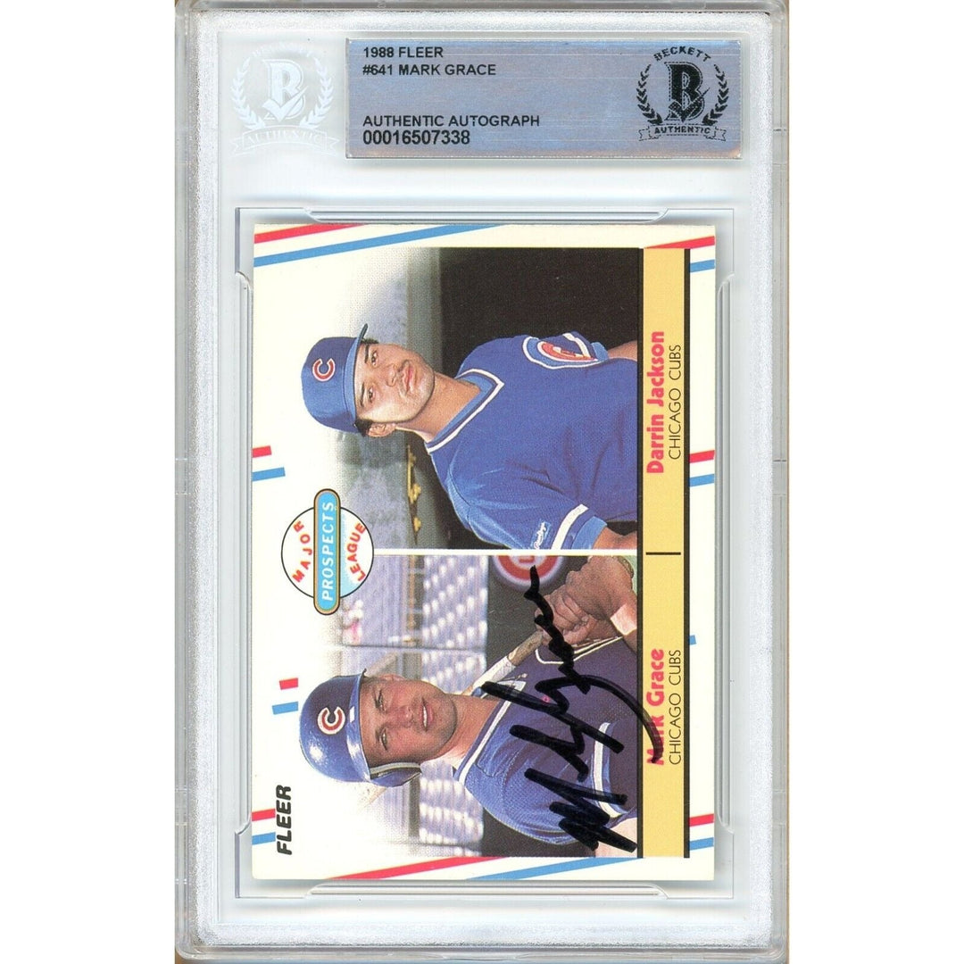 Mark Grace Chicago Cubs Signed 1988 Fleer Baseball Rookie Card BAS Auth Auto Slab