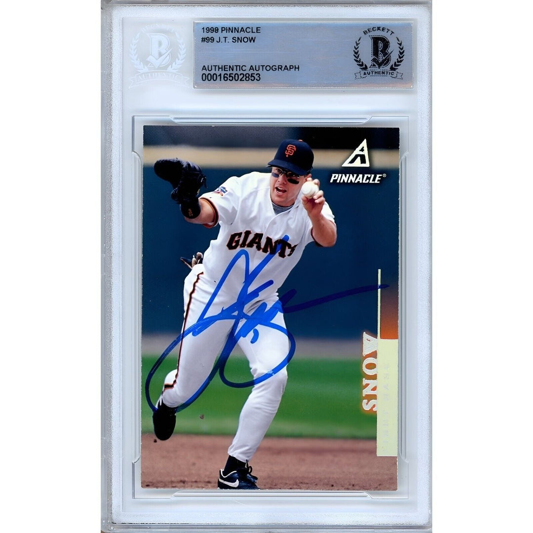 J.T. Snow San Francisco Giants Signed 1999 Pinnacle Baseball Card BAS Auth Auto Slab