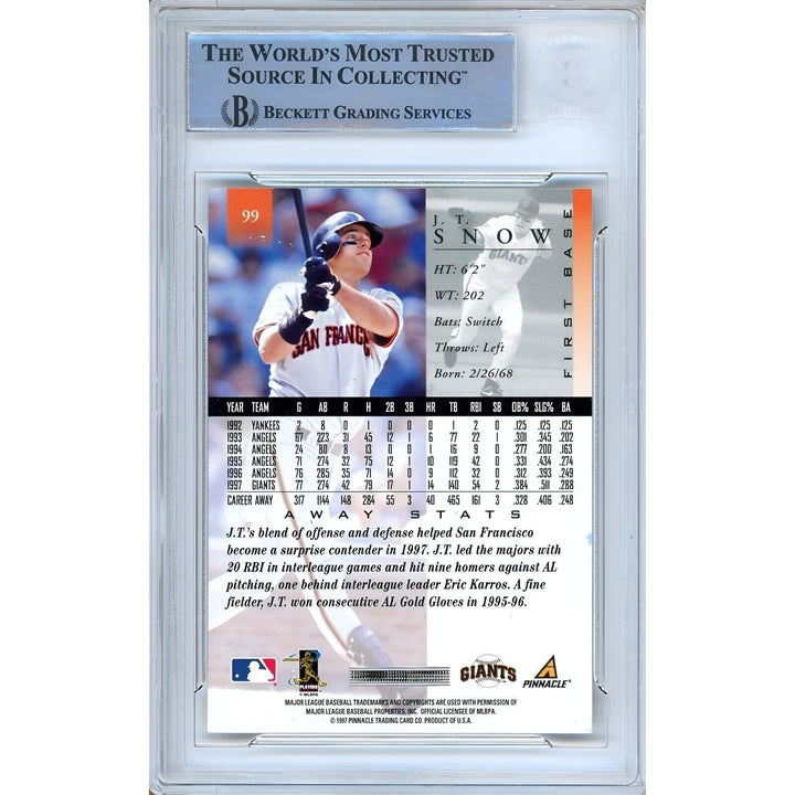 J.T. Snow San Francisco Giants Signed 1999 Pinnacle Baseball Card BAS Auth Auto Slab