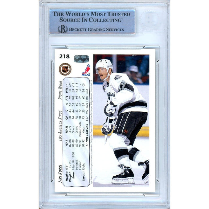 Jari Kurri Los Angeles Kings Signed 1992-93 Upper Deck Hockey Card BAS Auth Auto Slab