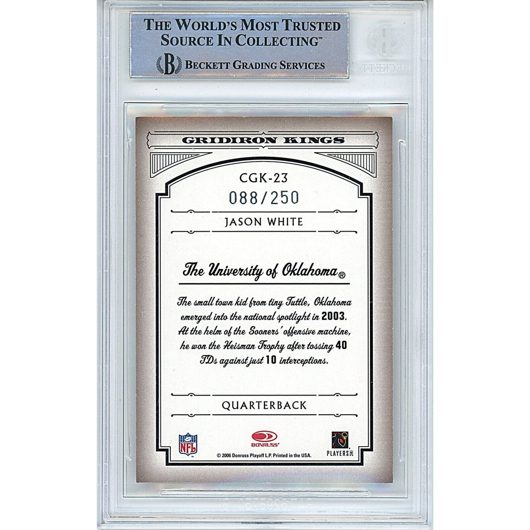Jason White Oklahoma Sooners Signed 2006 Gridiron Kings Silver Card BAS Auth Auto Slab