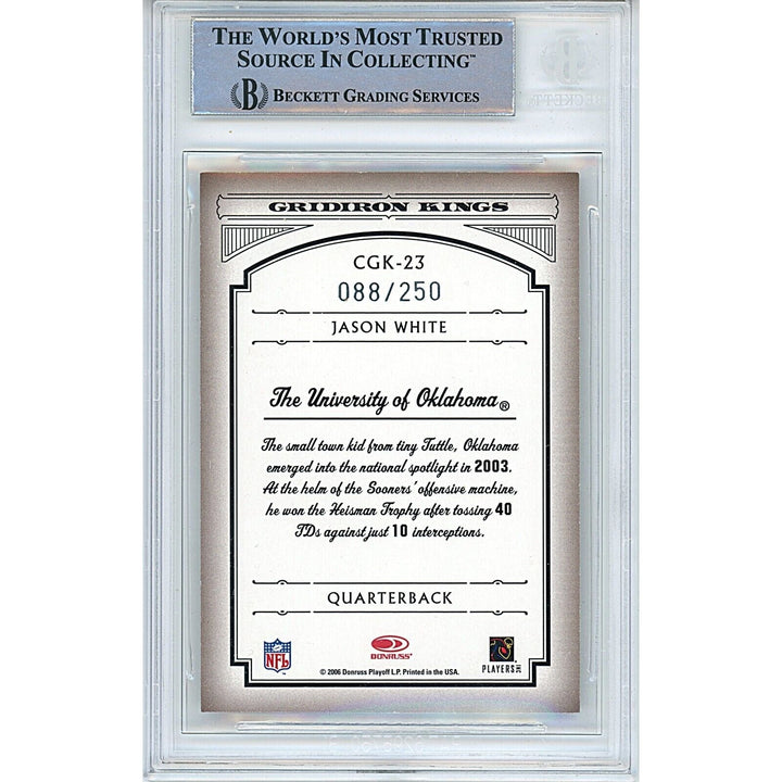 Jason White Oklahoma Sooners Signed 2006 Gridiron Kings Silver Card BAS Auth Auto Slab