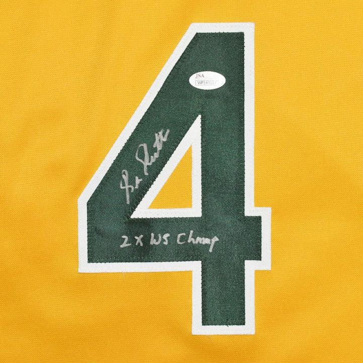 Bill North Signed 2x WS Champs Inscription Oakland Yellow Baseball Jersey (JSA)