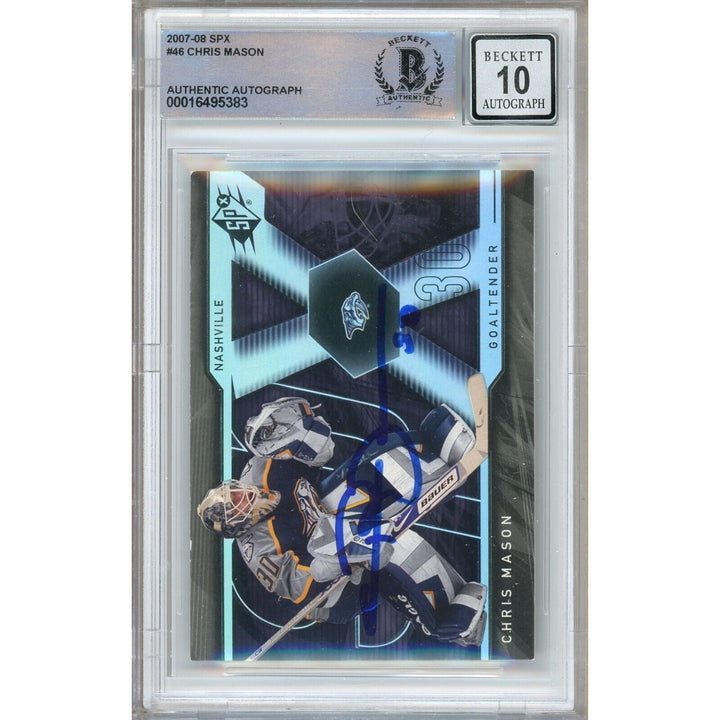 Chris Mason Nashville Predators Signed 2007-08 Spx Hockey Card BGS Auto 10 Graded