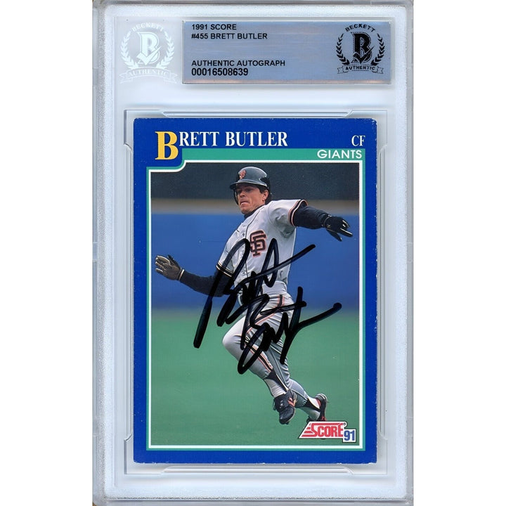 Brett Butler San Francisco Giants Signed 1991 Score Baseball Card Beckett Auth Auto Slab