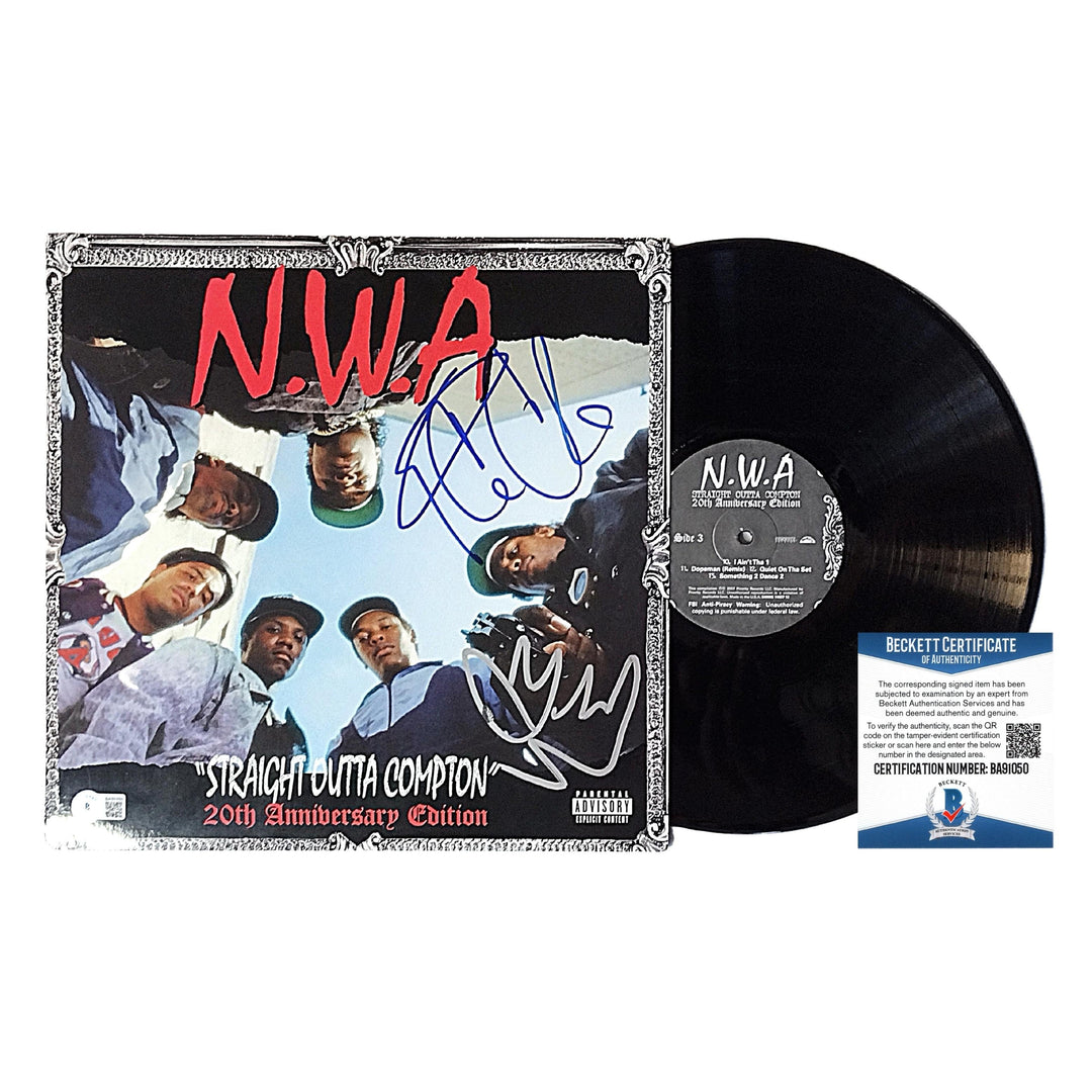 Ice Cube and DJ Yella Signed N.W.A. Straight Outta Compton 20th Anniv Record Album, Beckett