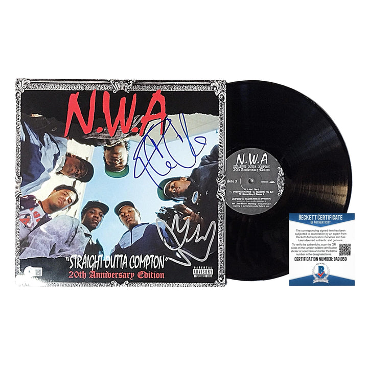 Ice Cube and DJ Yella Signed N.W.A. Straight Outta Compton 20th Anniv Record Album, Beckett