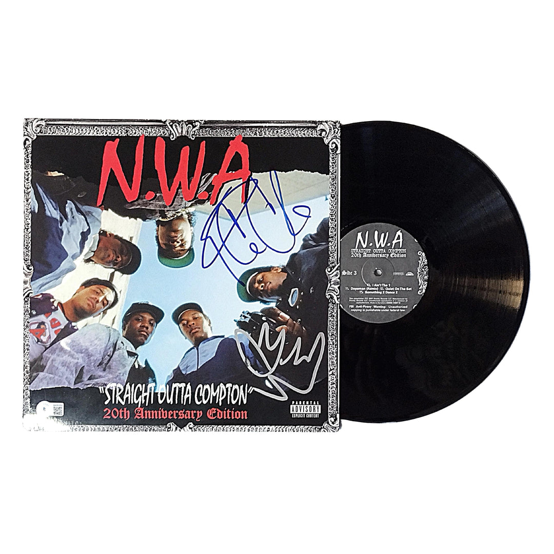 Ice Cube and DJ Yella Signed N.W.A. Straight Outta Compton 20th Anniv Record Album, Beckett