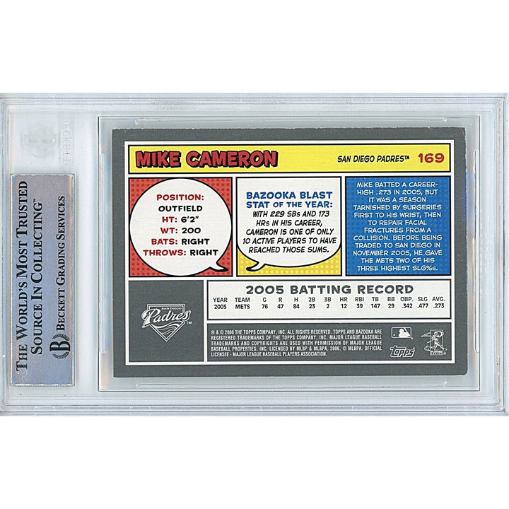 Mike Cameron San Diego Padres Signed 2006 Topps Bazooka Card Beckett Auth Auto Slab
