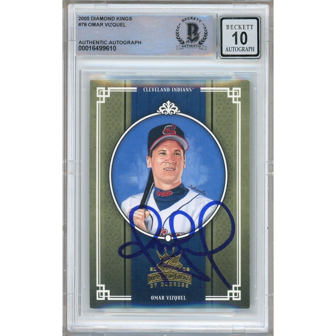 Omar Vizquel Cleveland Indians Signed 2005 Diamond Kings Card BGS Auto 10 Graded Slab