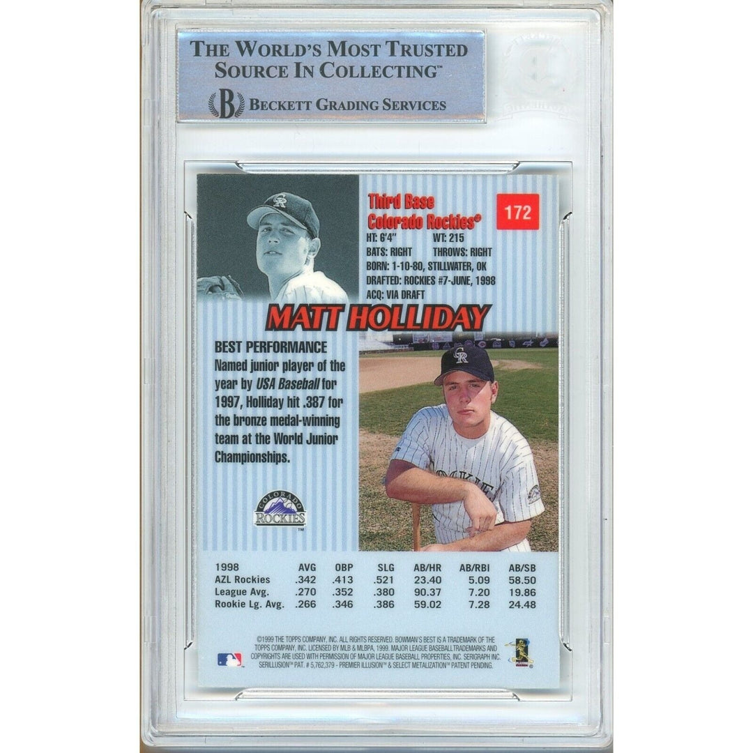 Matt Holliday Colorado Rockies Signed 1999 Bowmans Best Rookie Card BAS Auth Auto Slab