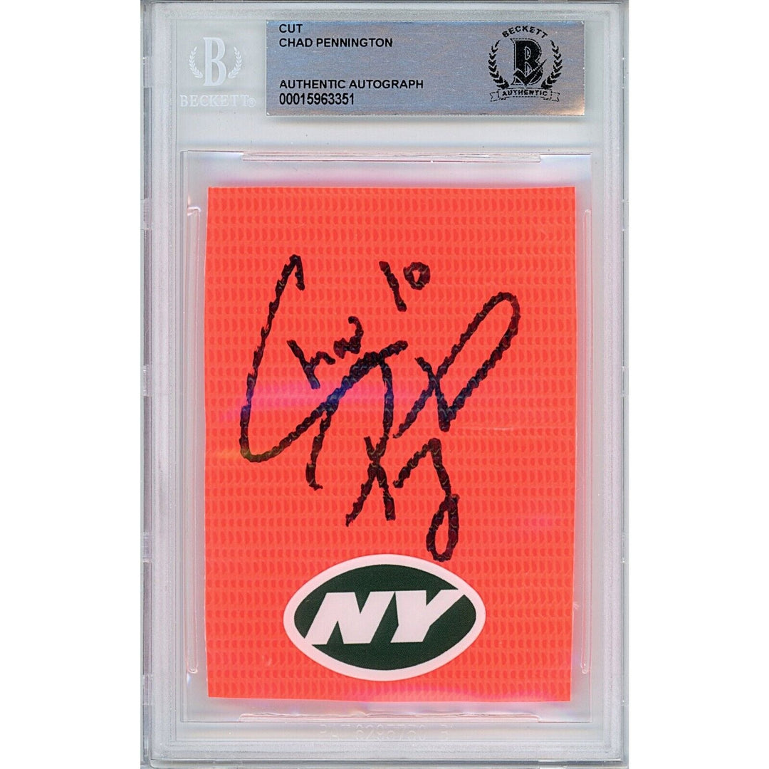 Chad Pennington New York Jets Signed Football Pylon Cut Beckett Authentic Auto Slab