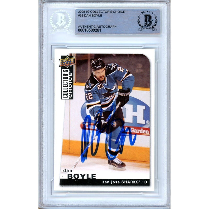 Dan Boyle San Jose Sharks Signed 2008-09 Collectors Choice Card Beckett Auth Auto Slab