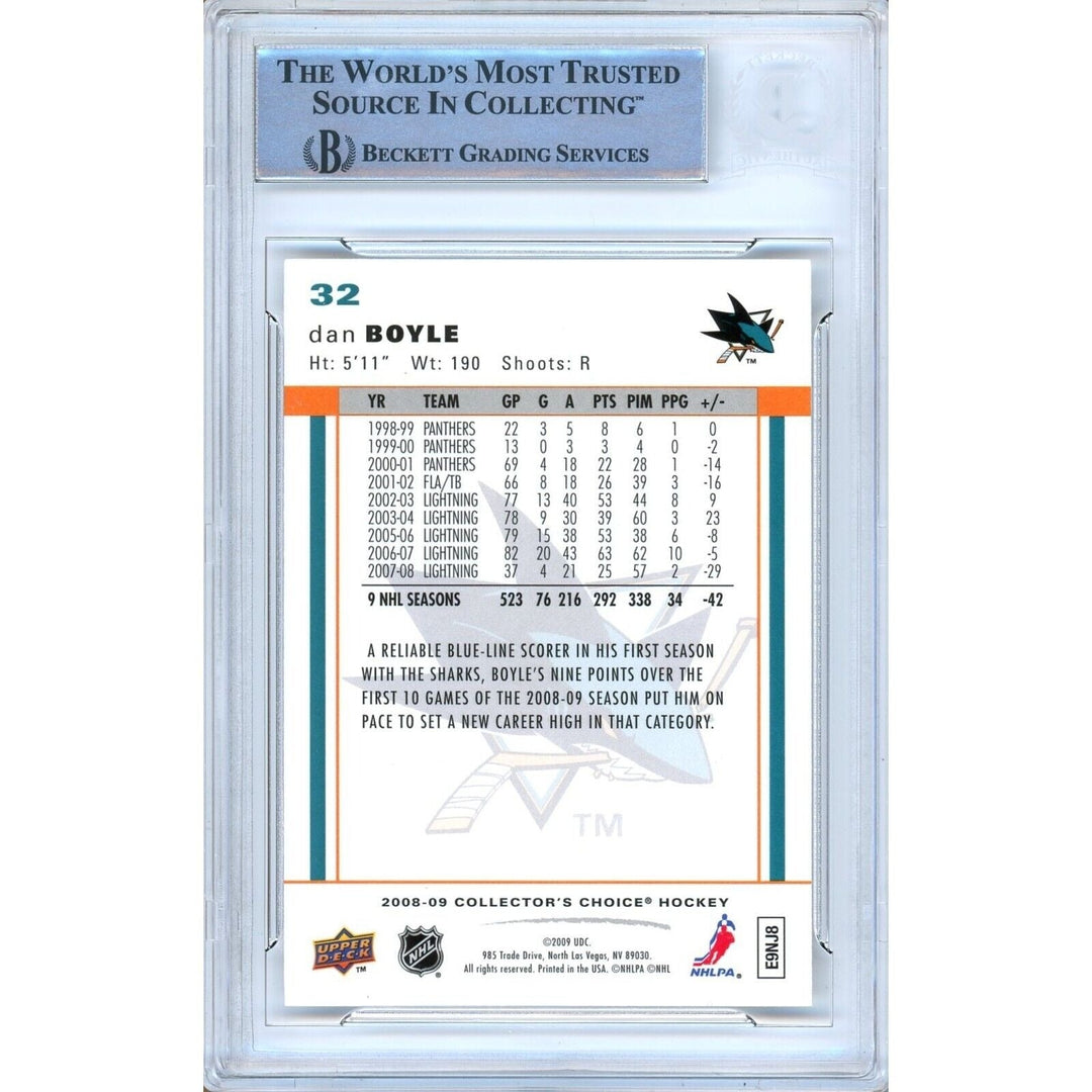 Dan Boyle San Jose Sharks Signed 2008-09 Collectors Choice Card Beckett Auth Auto Slab