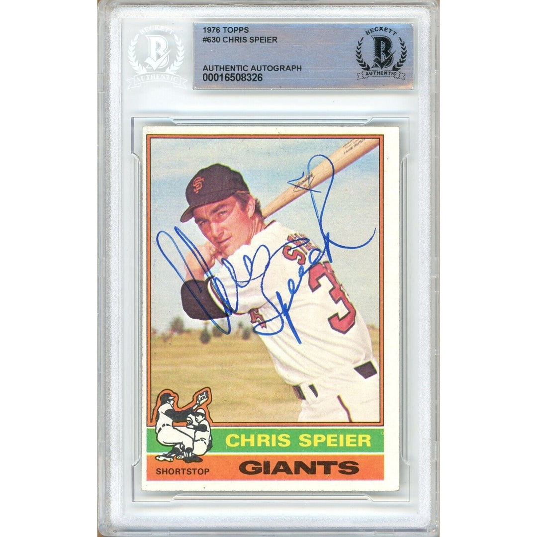 Chris Speier San Francisco Giants Signed 1976 Topps Baseball Card Beckett Auth Auto Slab
