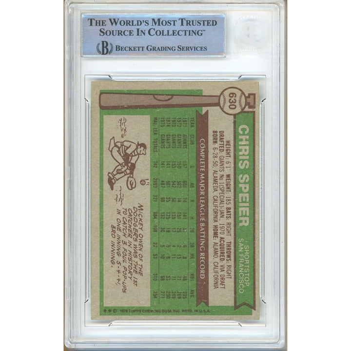 Chris Speier San Francisco Giants Signed 1976 Topps Baseball Card Beckett Auth Auto Slab